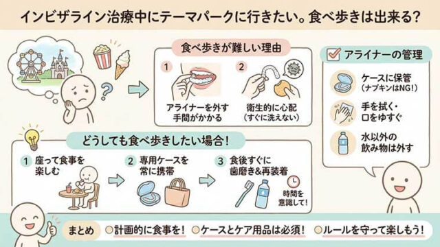 インビザライン治療中にテーマパークに行きたい。食べ歩きは出来る？