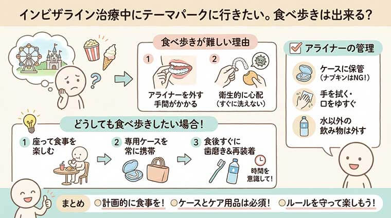 インビザライン治療中にテーマパークに行きたい。食べ歩きは出来る？