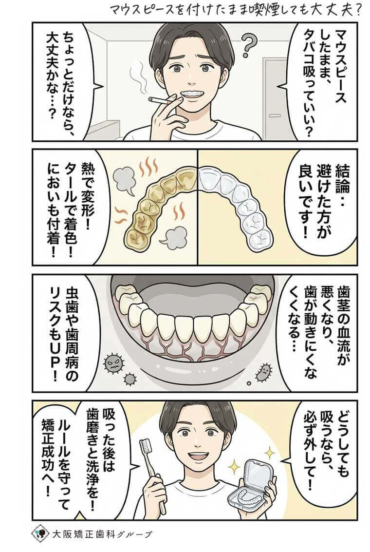 【マンガ】マウスピースを付けたまま喫煙しても大丈夫？