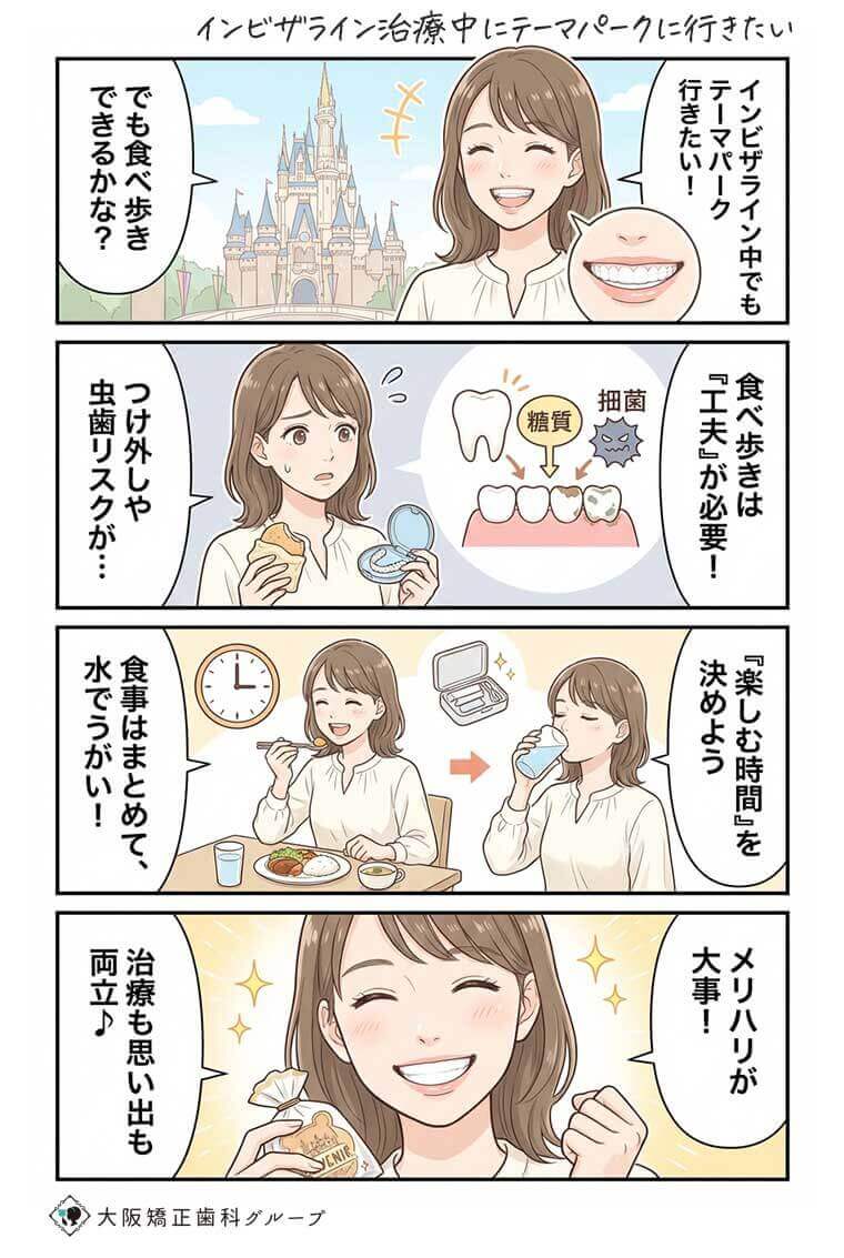 【マンガ】インビザライン治療中にテーマパークに行きたい。食べ歩きは出来る？
