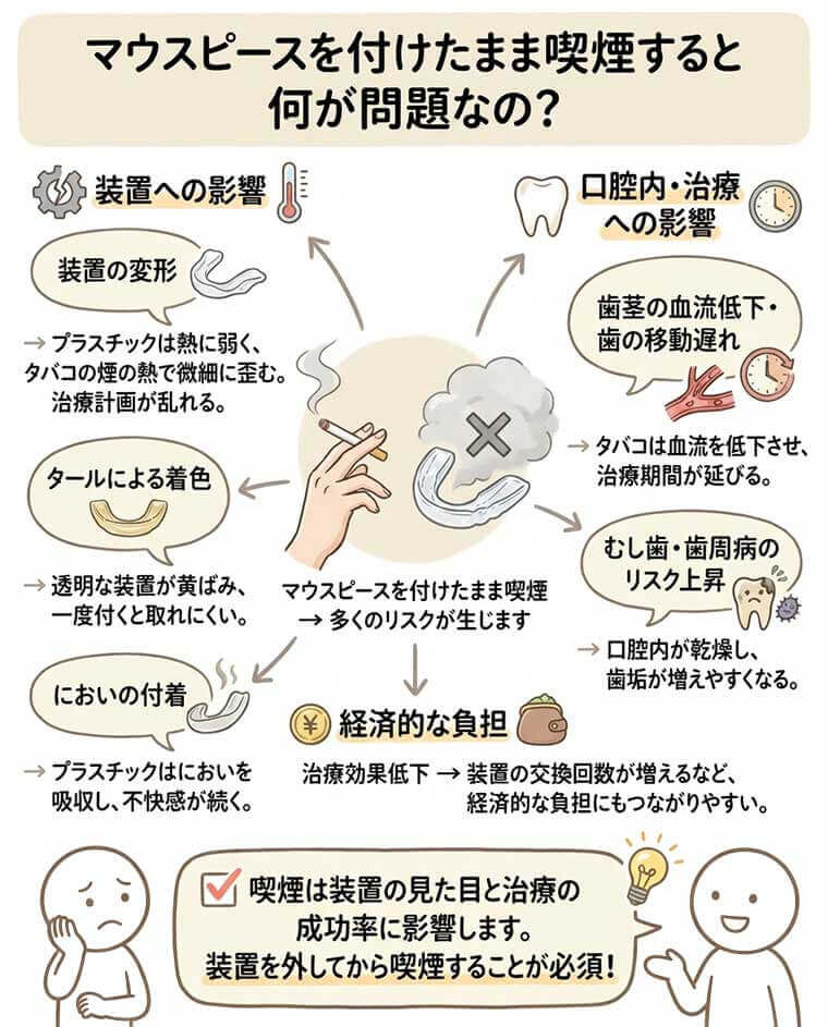 【マンガ】マウスピースを付けたまま喫煙すると何が問題？