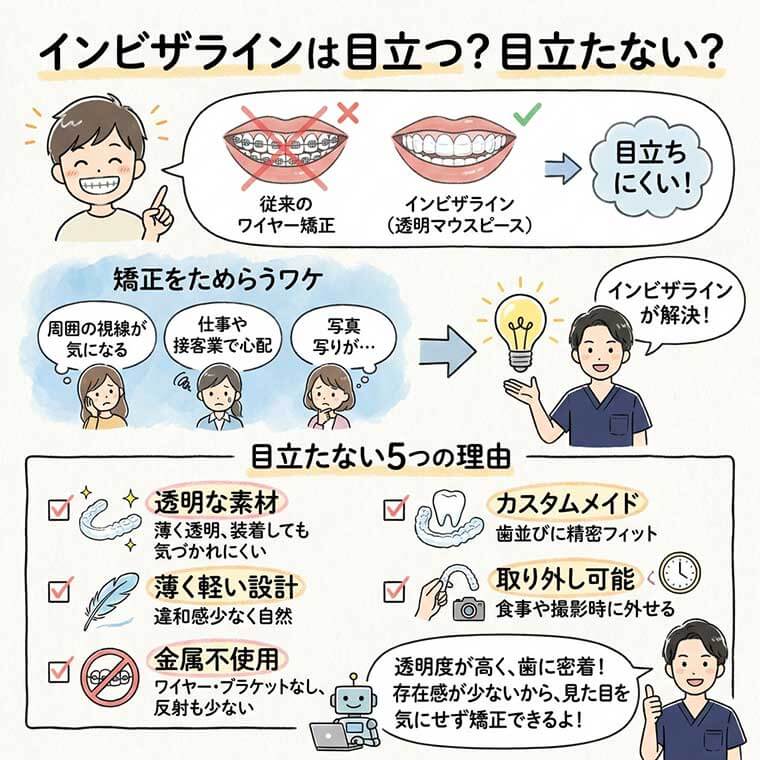 インビザラインは目立つ？目立たない？の図解