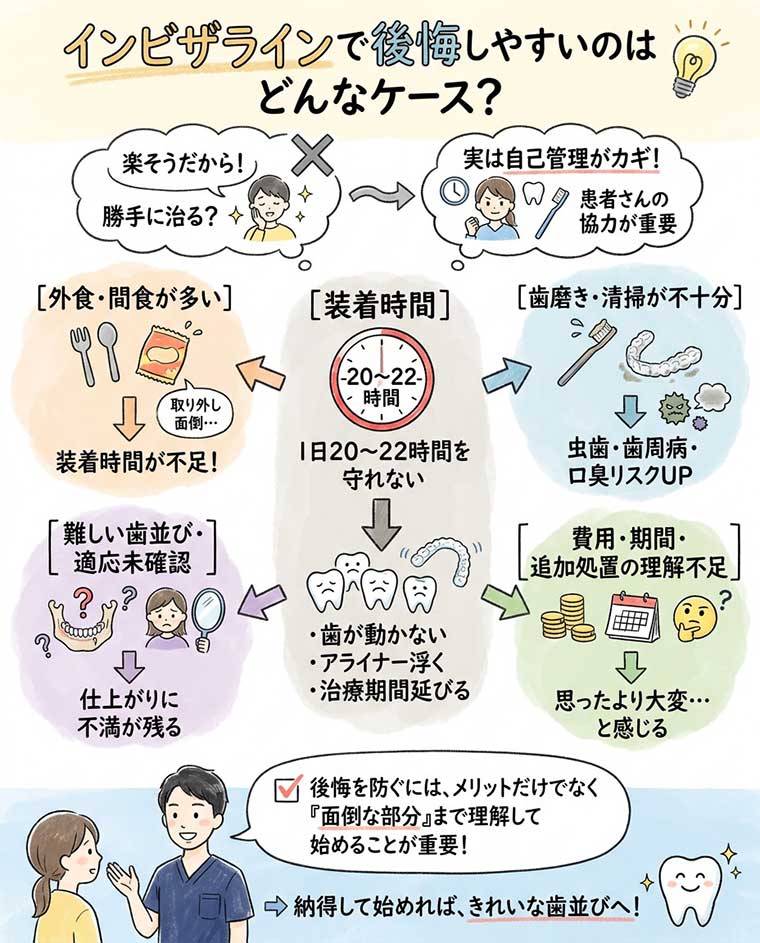 インビザラインで後悔しやすいのはどんなケース？の図解