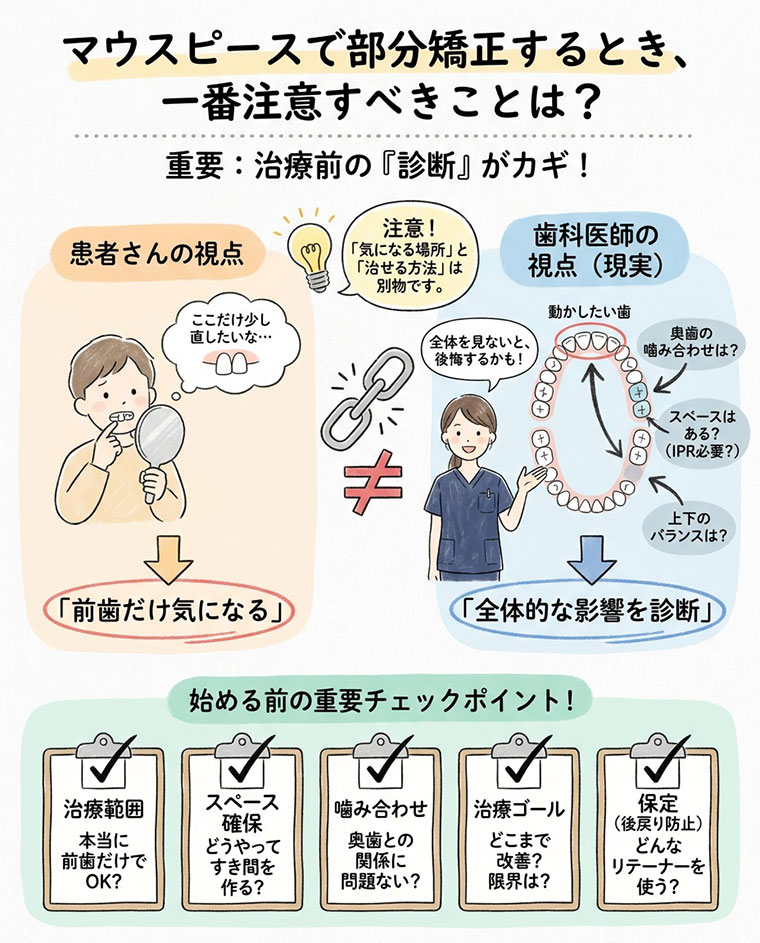 マウスピースで部分矯正するとき、一番注意すべきことは？の図解