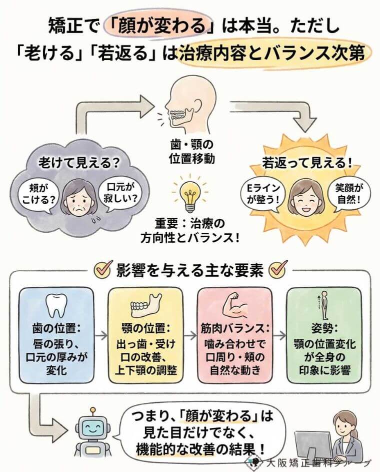 矯正で「顔が変わる」は本当。ただし「老ける」「若返る」は治療内容とバランス次第