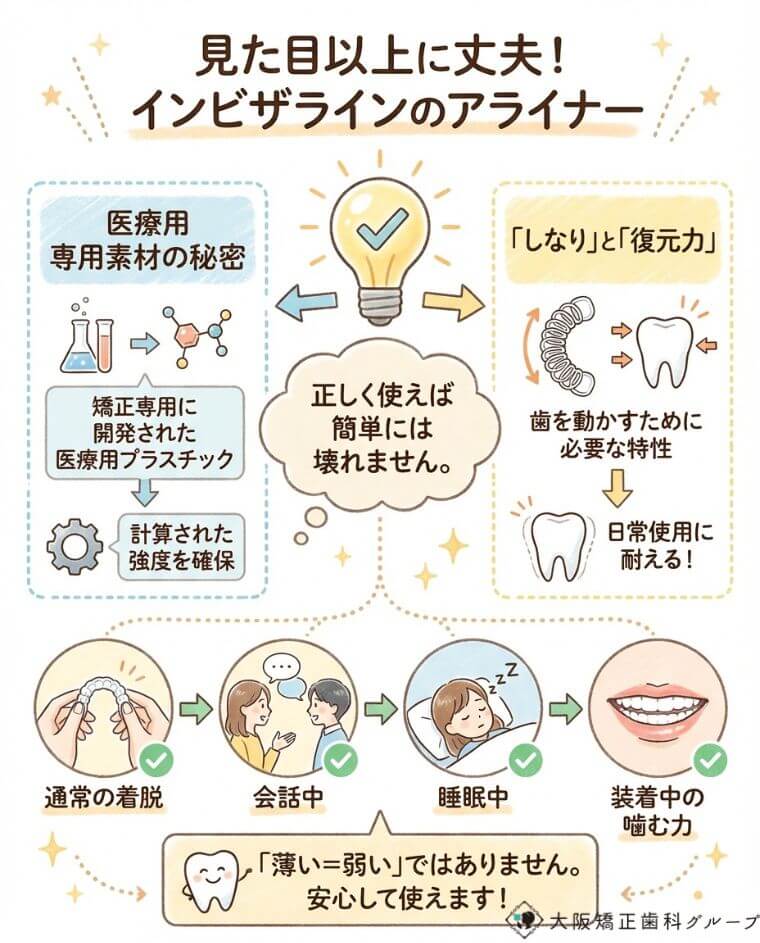 インビザラインのアライナーはどのくらい丈夫？