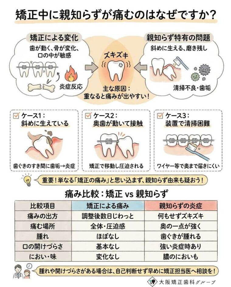 矯正中に親知らずが痛むのはなぜですか？