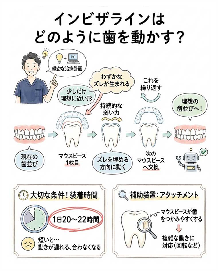 インビザラインはどのように歯を動かす？の図解