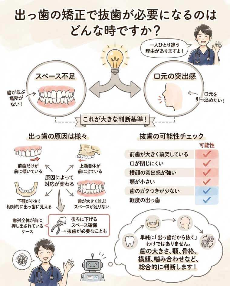 出っ歯の矯正で抜歯が必要になるのはどんな時ですか？の図解