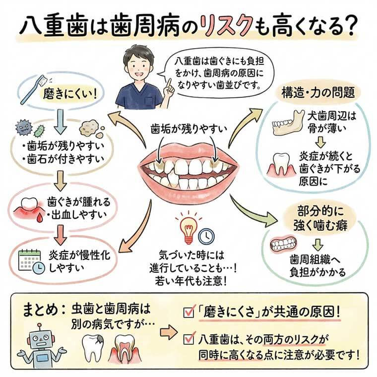 八重歯は歯周病のリスクも高くなる？の図解