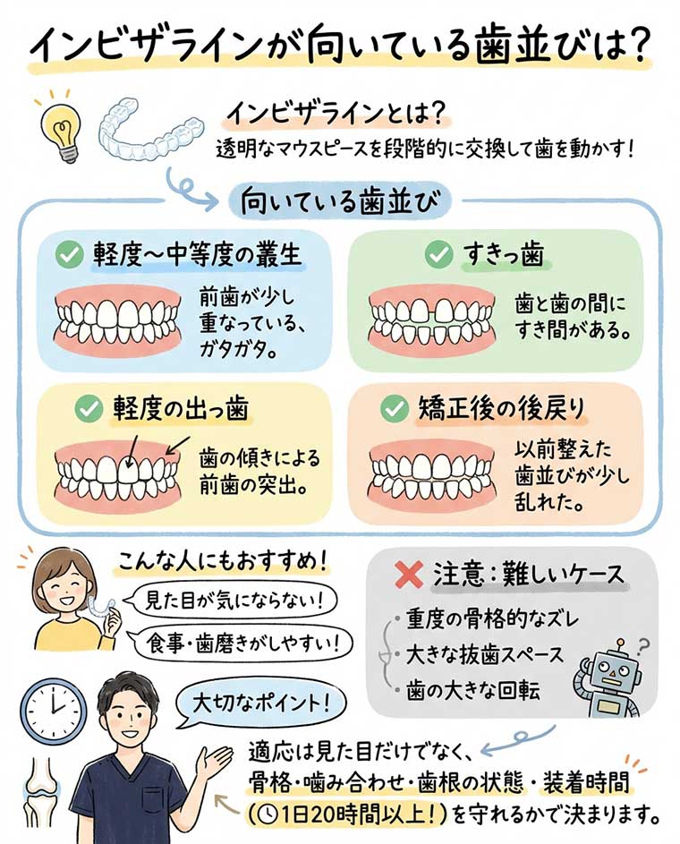インビザラインが向いている歯並びは？の図解