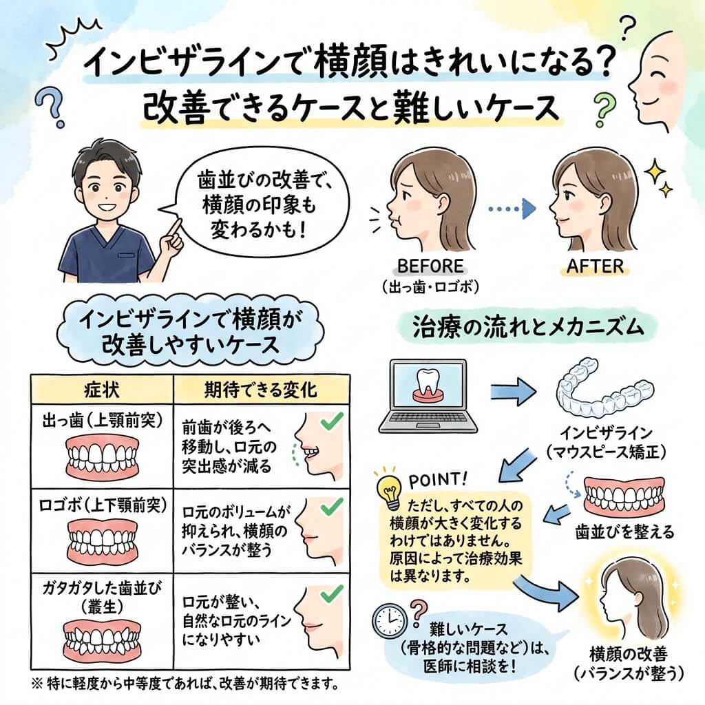 インビザラインで横顔はきれいになる？改善できるケースと難しいケースの図解