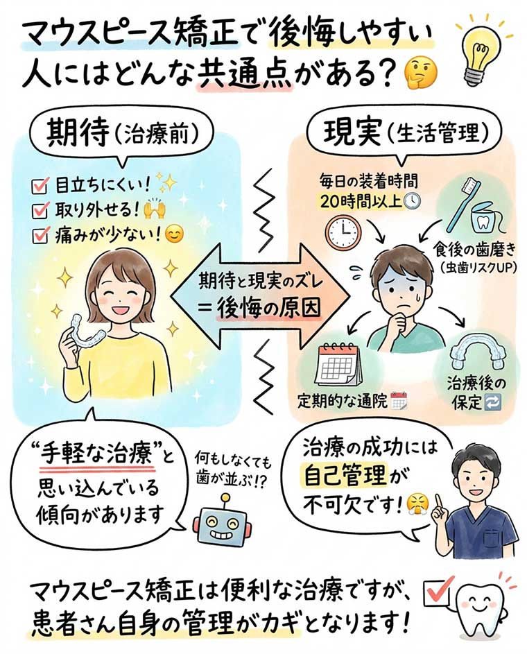 マウスピース矯正で後悔しやすい人にはどんな共通点がある？の図解