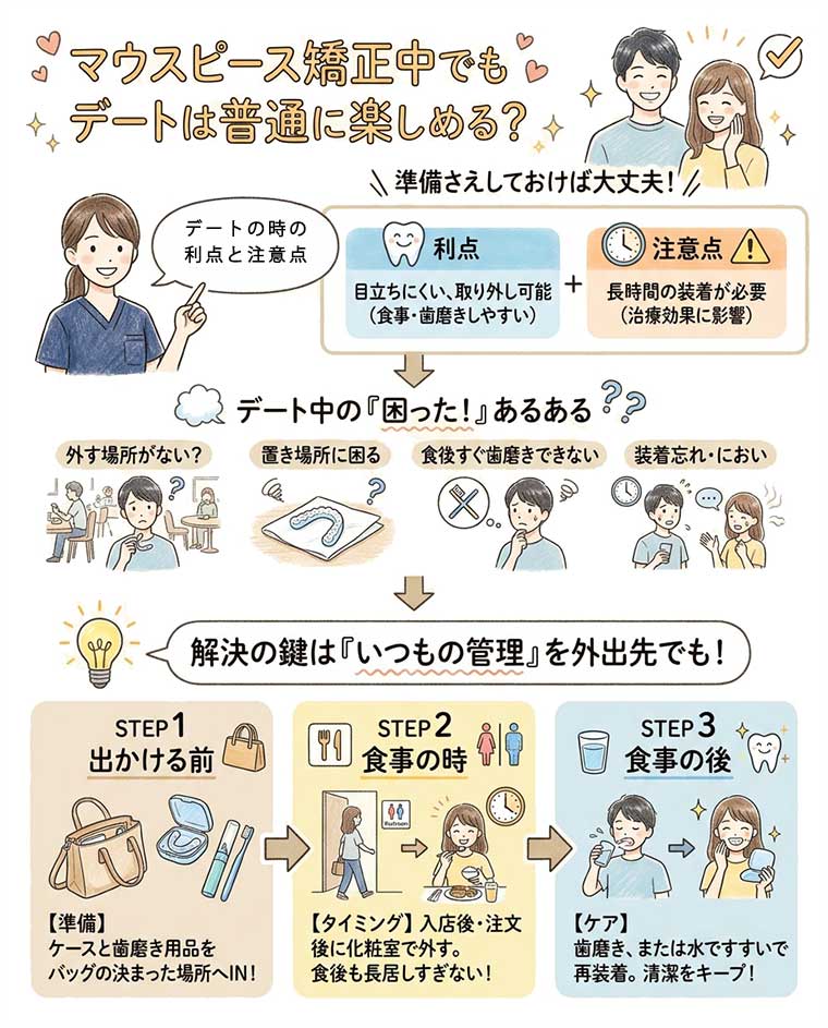 マウスピース矯正中でもデートは普通に楽しめる？の図解