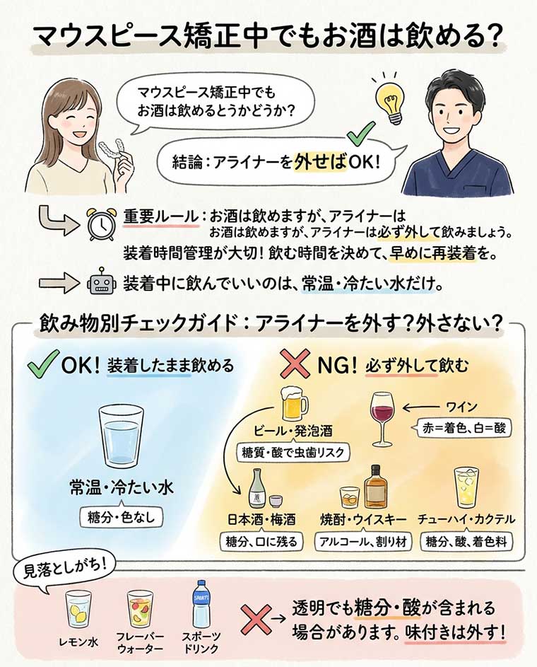 マウスピース矯正中でもお酒は飲める？の図解