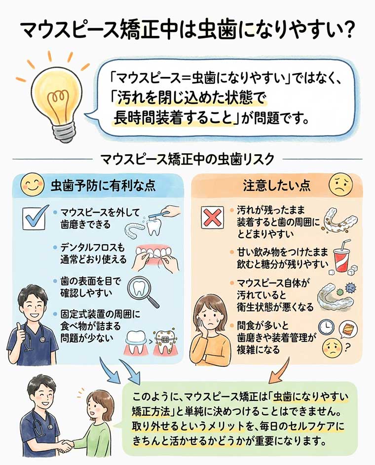 マウスピース矯正中は虫歯になりやすい？の図解