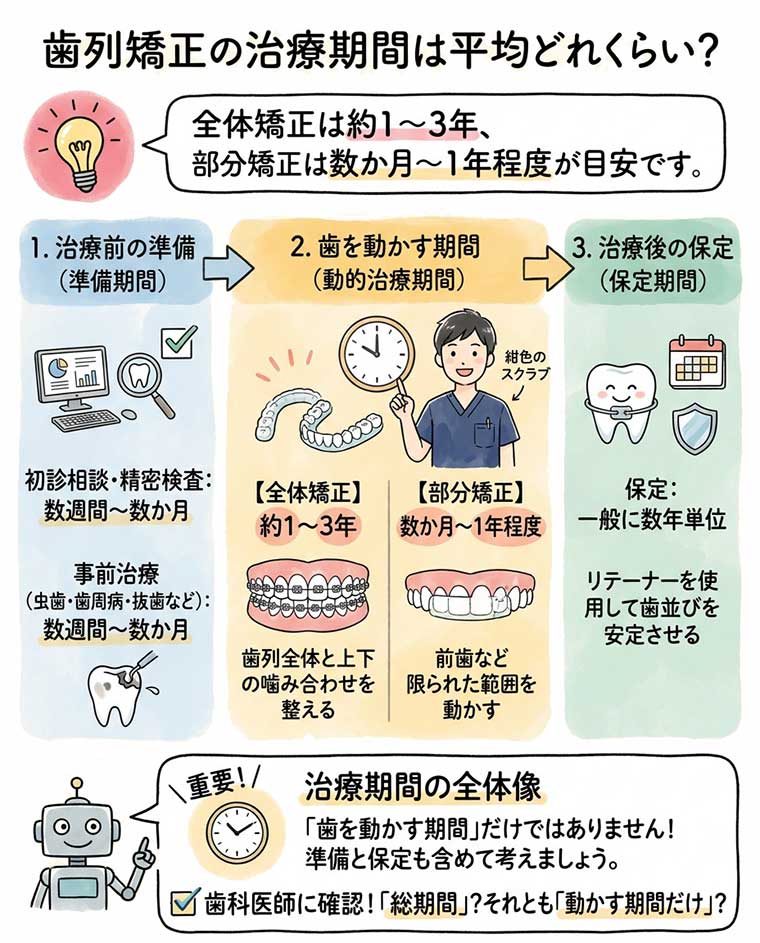 歯列矯正の治療期間は平均どれくらい？の図解