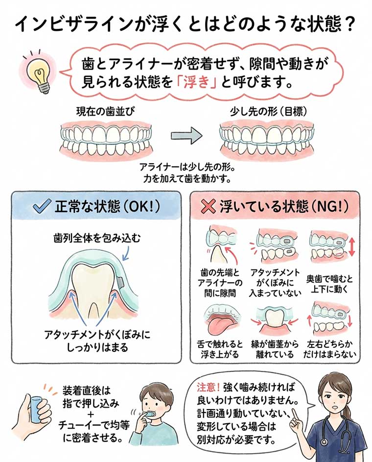 インビザラインが浮くとはどのような状態？の図解
