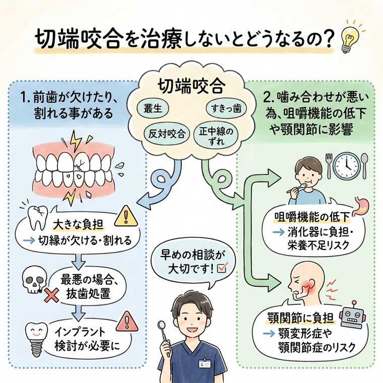 切端咬合を治療しないとどうなるの？の図解