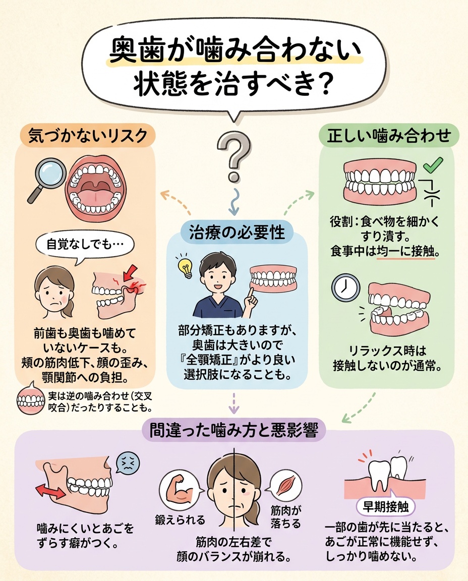 奥歯が噛み合わない状態を治すべき？の図解