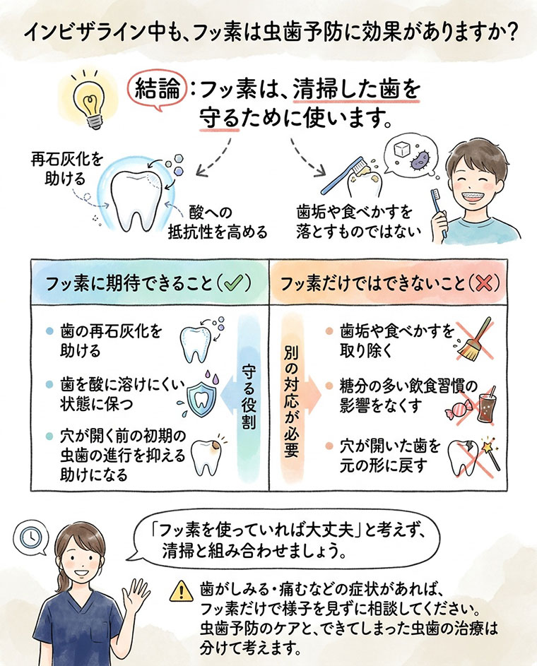インビザライン中も、フッ素は虫歯予防に効果がありますか？の図解