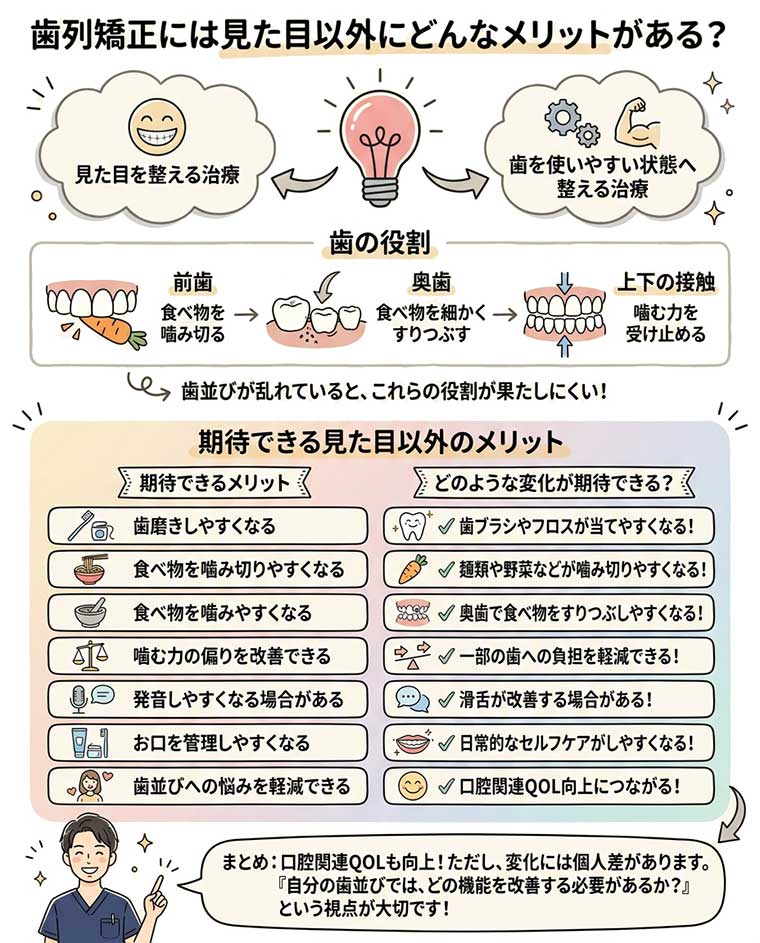 歯列矯正には見た目以外にどんなメリットがある？の図解