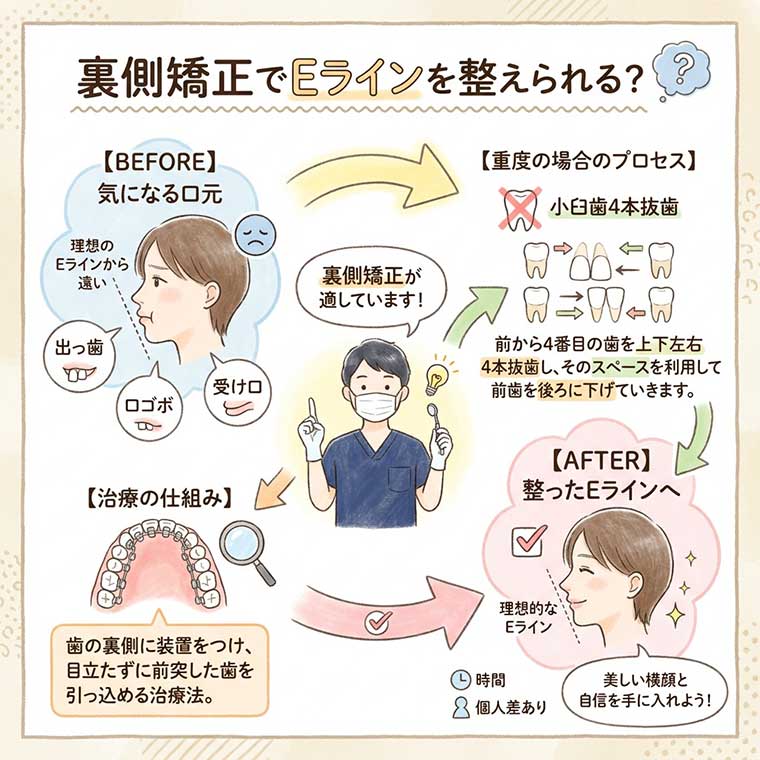 裏側矯正でEラインを整えられる？の図解