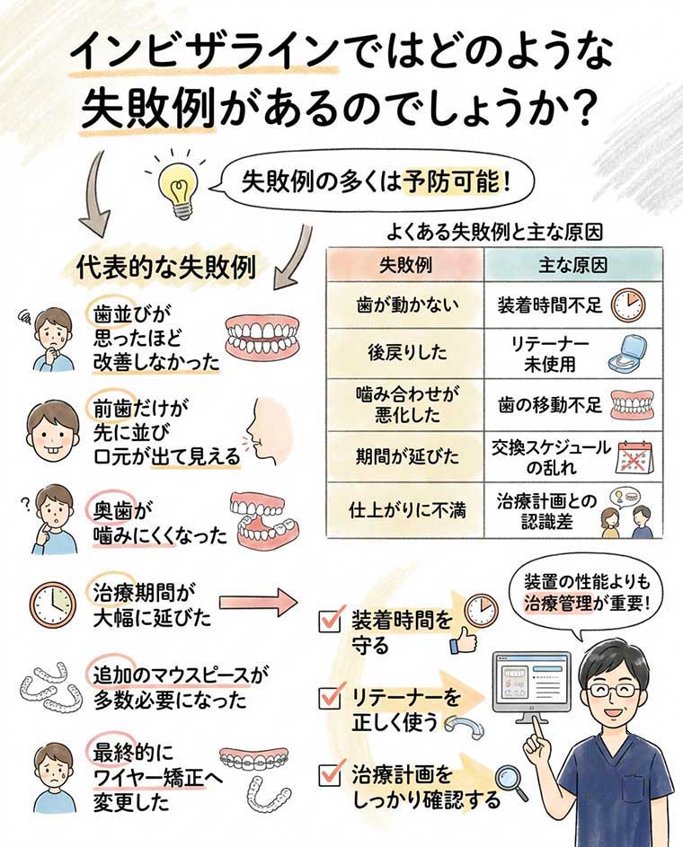 インビザラインではどのような失敗例があるの？の図解