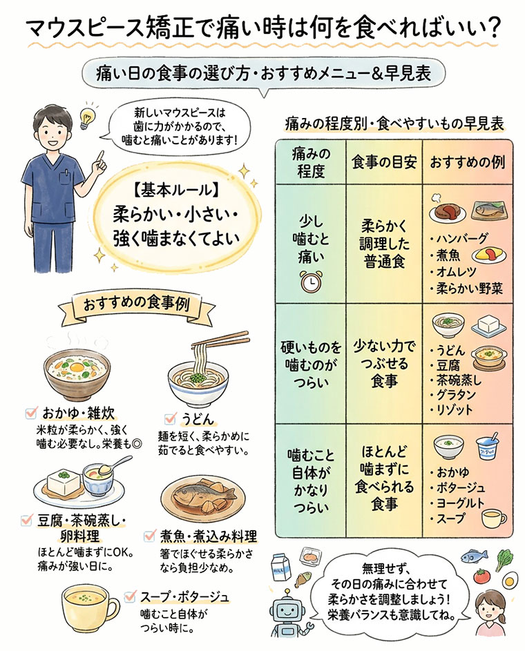 マウスピース矯正で痛い時は何を食べればいい？の図解